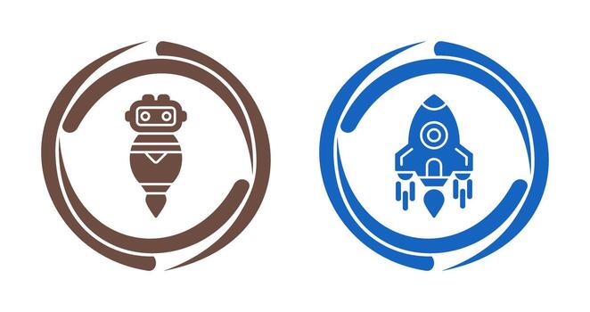 robot y cohete icono vector