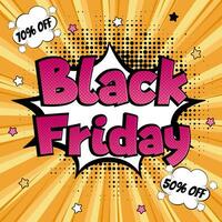 Black Friday promotional sale banner in retro comic style. vector