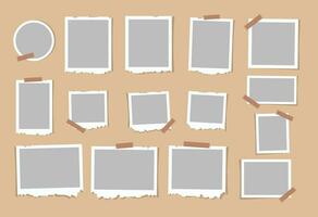 Photo frames pictures collage. Empty photo templates illustrations with shadows and with ragged edges. Vector collection. Vector set. Photo frames fixed with sticky tape . Digital photo wall template