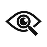 Magnifier Icon With Eyeball Outline Icon, Searcing Icon Design Elements, Magnifying Glass With Eye, Zoom Object With Microscope Tool, Explorer Icon, Investigation And Analysis Concept Design Vector