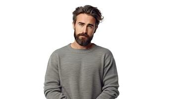 a man with a beard and a sweater. AI generative photo