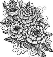 Set of decorative stylized marigold flower isolated on white background. Highly detailed vector illustration, doodling and zentangle style, tattoo design, october birth marigold tattoo designs