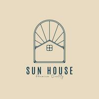 sun house line art logo minimalist design with emblem vector illustration design