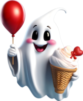 A cute ghost with a red balloon. AI-Generated. png