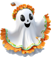 un linda fantasma con flores ai-generado. png