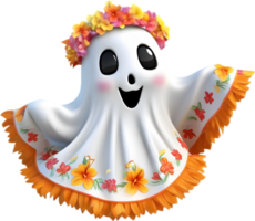 A cute ghost with flowers. AI-Generated. png