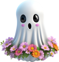 A cute ghost with flowers. AI-Generated. png