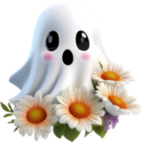 A cute ghost with flowers. AI-Generated. png