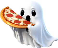 A cute ghost with pizza. AI-Generated. png