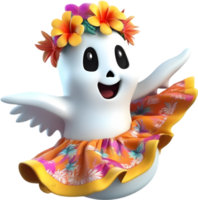 A cute ghost with flowers. AI-Generated. png