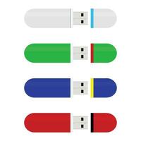 Colored flash drive stick collection vector. Flash drive stick memory for storage, accessory flashdrive usb-stick illustration vector