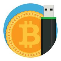 Bitcoin storage icon. Emblem app safety crypto coin, web technology btc. Vector illustration