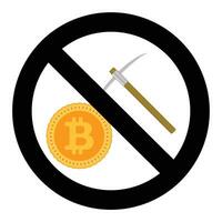 Ban mining crypto coin symbol. Ban and stop mine btc. Vector forbidden crypto commerce mining illustration