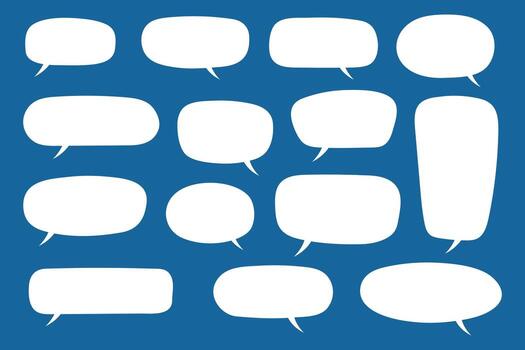 Set of hand drawn speech bubbles. Speak bubble text, cartoon chatting box, message box. Blank empty vector white speech bubbles. Cartoon balloon word design.