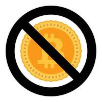 prohibido de cripto moneda símbolo vector. prohibición btc dinero divisa, No bitcoin y cadena de bloques, Insignia prohibir minería ilustración vector