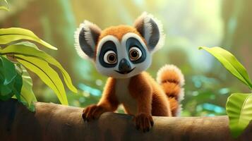 a cute little Lemur in Disney cartoon style. Generative AI photo