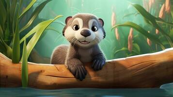 a cute little Otter in Disney cartoon style. Generative AI photo