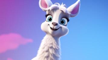 a cute little Llama in Disney cartoon style. Generative AI photo