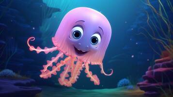 a cute little Jellyfish in Disney cartoon style. Generative AI photo