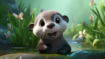 a cute little Otter in Disney cartoon style. Generative AI photo