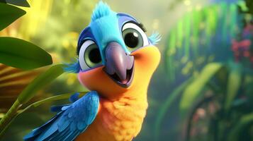 a cute little Parrot in Disney cartoon style. Generative AI photo