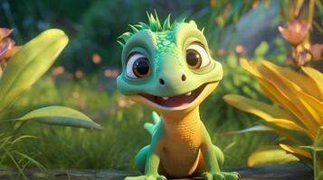 a cute little Iguana in Disney cartoon style. Generative AI photo