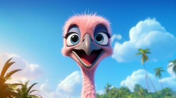a cute little Ostrich in Disney cartoon style. Generative AI photo