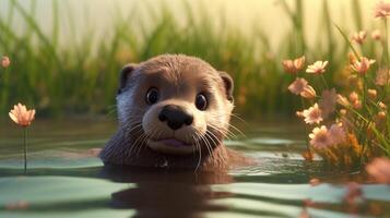 un linda pequeño nutria en disney dibujos animados estilo. generativo ai foto