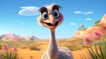 a cute little Ostrich in Disney cartoon style. Generative AI photo