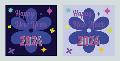 Happy New Year 2024 with colorful Minimalistic trendy design. Happy New Year 2024 square template. greeting background designs, New Year, and social media promotional content. Vector illustration