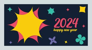 Happy New Year 2024 with colorful Minimalistic trendy design. Happy New Year 2024 square template. greeting background designs, New Year, and social media promotional content. Vector illustration