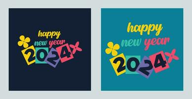 Happy New Year 2024 with colorful Minimalistic trendy design. Happy New Year 2024 square template. greeting background designs, New Year, and social media promotional content. Vector illustration