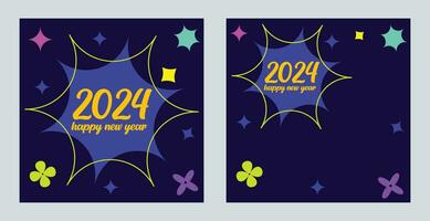 Happy New Year 2024 with colorful Minimalistic trendy design. Happy New Year 2024 square template. greeting background designs, New Year, and social media promotional content. Vector illustration