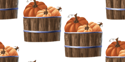 Seamless design, Pumpkins lie in a wooden basket. Harvest. Thanksgiving card. Cute hand drawn illustration, pattern png