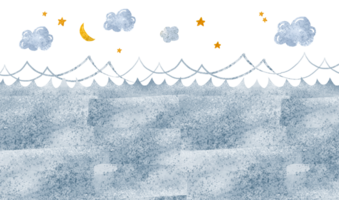 seascape with waves, deep water, sky with clouds, stars, moon. Children's landscape for walls, design, print, textiles. Oceania. Isolated illustration png