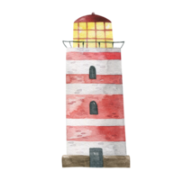 aguarela vermelho e branco farol ilustração, fofa infantil isolado clipart. Oceânia. mar vida. adesivo png