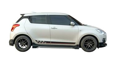 Single lovely small white car or mini car isolated on white background with clipping path photo