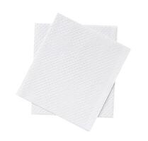 Two folded pieces of white tissue paper or napkin in stack tidily prepared for use in toilet or restroom isolated on white background with clipping path photo