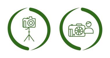 camera on stand and photographer Icon vector