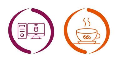 Desktop Computer and Coffee Cup Icon vector