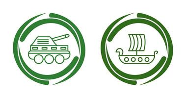 Infantry Tank and Viking Ship Icon vector