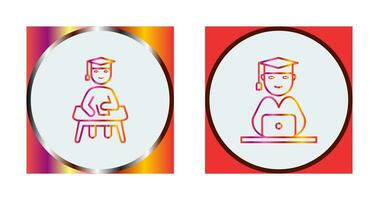 Studying on Desk and Student on Laptop Icon vector