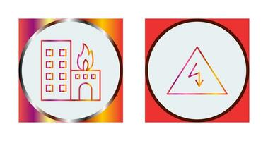 burning building and electricity danger Icon vector