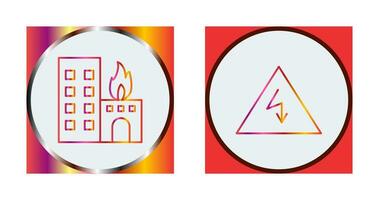 burning building and electricity danger Icon vector