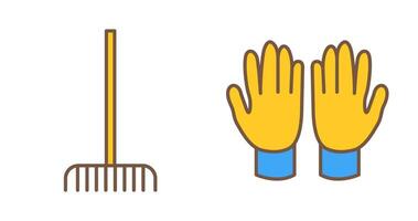 Fork picking Leaves and Gardening Gloves Icon vector