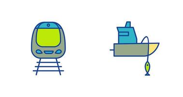 Train and Fishing Boat Icon vector