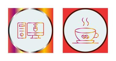 escritorio computadora y café taza icono vector