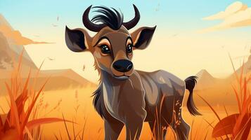 a cute little Wildebeest in vector style. Generative AI photo