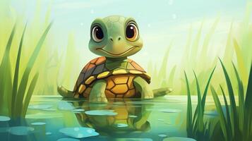 un linda pequeño Tortuga en vector estilo. generativo ai foto