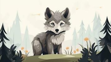 a cute little Wolf in vector style. Generative AI photo